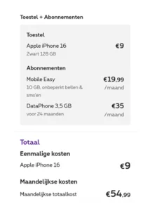 iPhone 16 in combinatie met abonnement